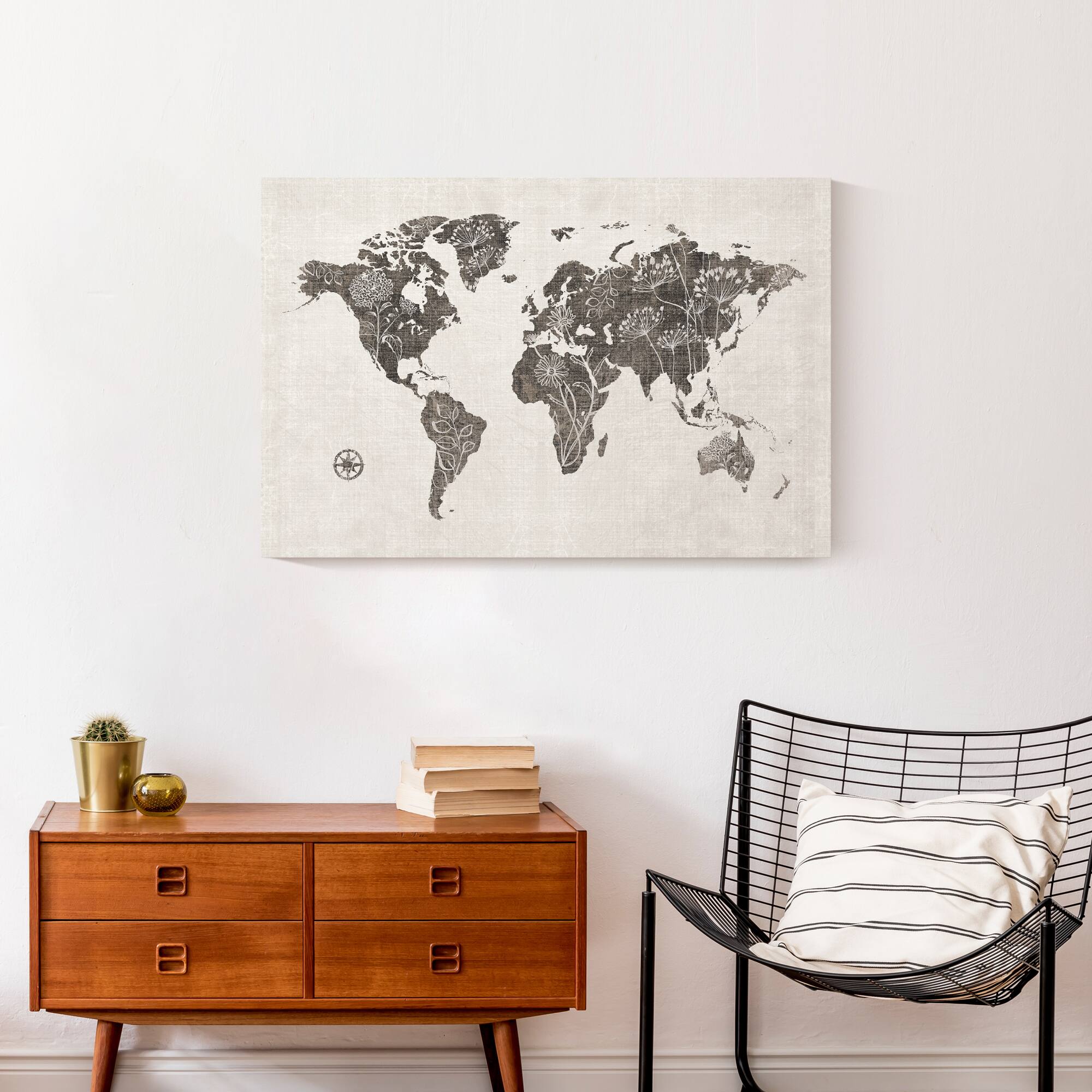 Floral Map 30" x 20" Canvas Wall Art